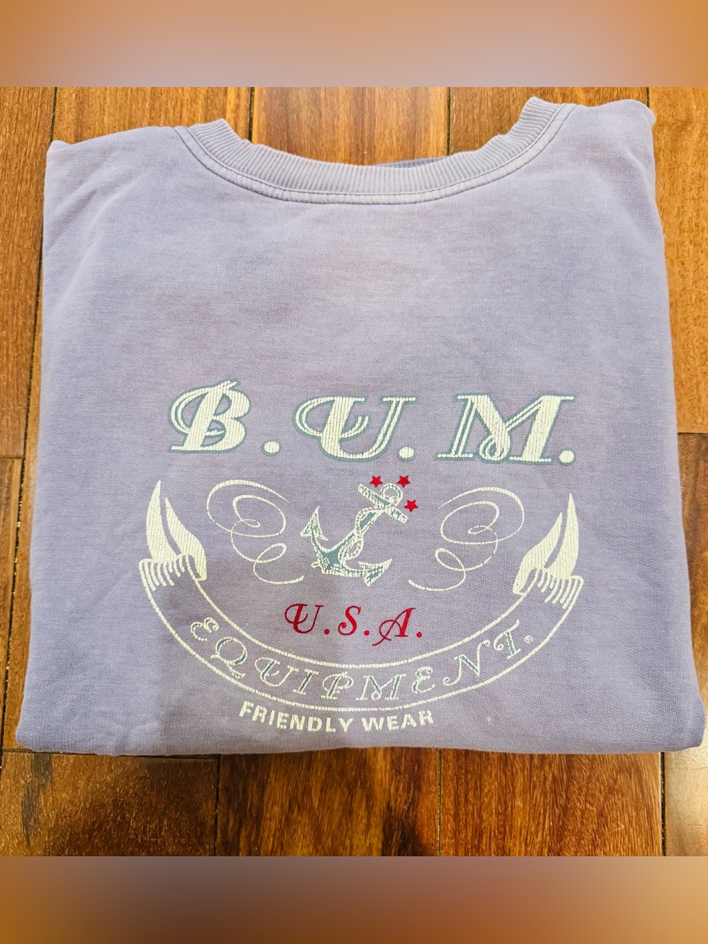 Vintage 90s BUM Equipment Sweatshirt Large Faded Purple USA Nautical Crewneck